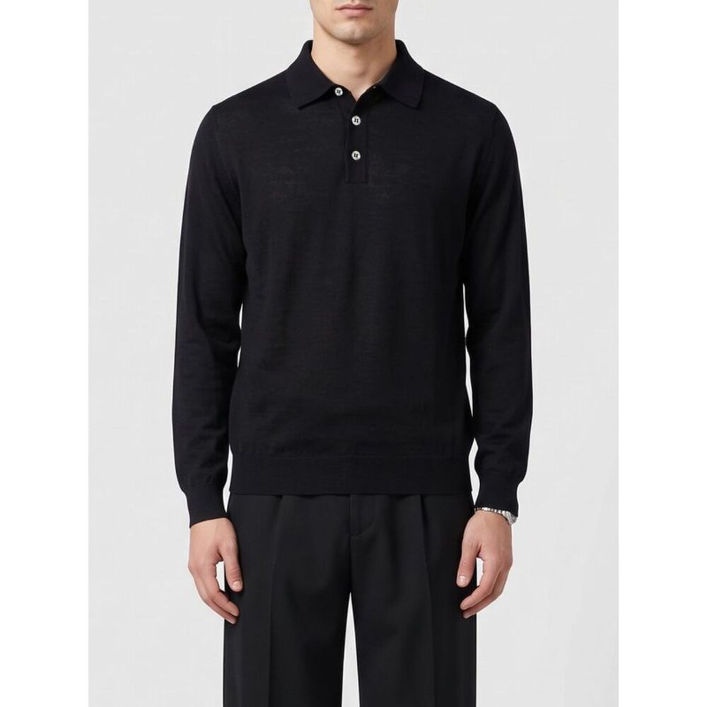 Lardini Men Lardini Long-Sleeved Three-Button Wool Knit Polo Shirt